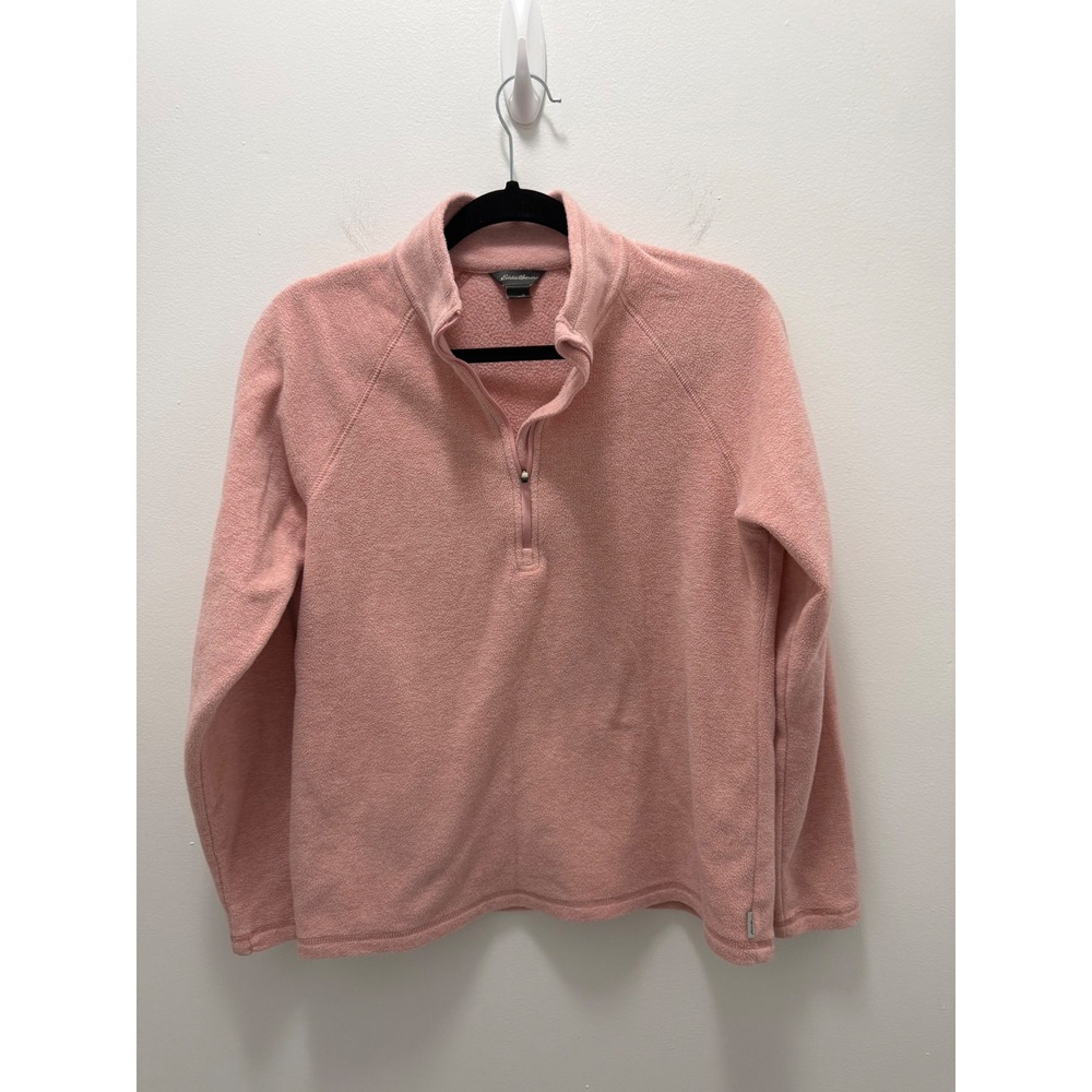 Eddie Bauer Womens Pink Quarter Zip Fleece Pullover Sweater Size M Mock Neck